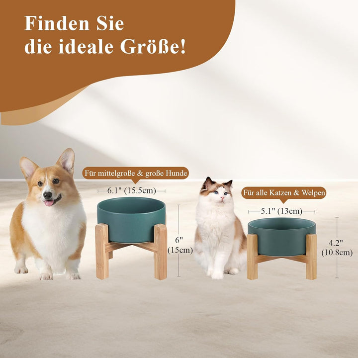 Futternapf Katze Fressnapf Katze Katzennapf - Erhöht mit Napfständer Holz und Rutschfesten Füssen -