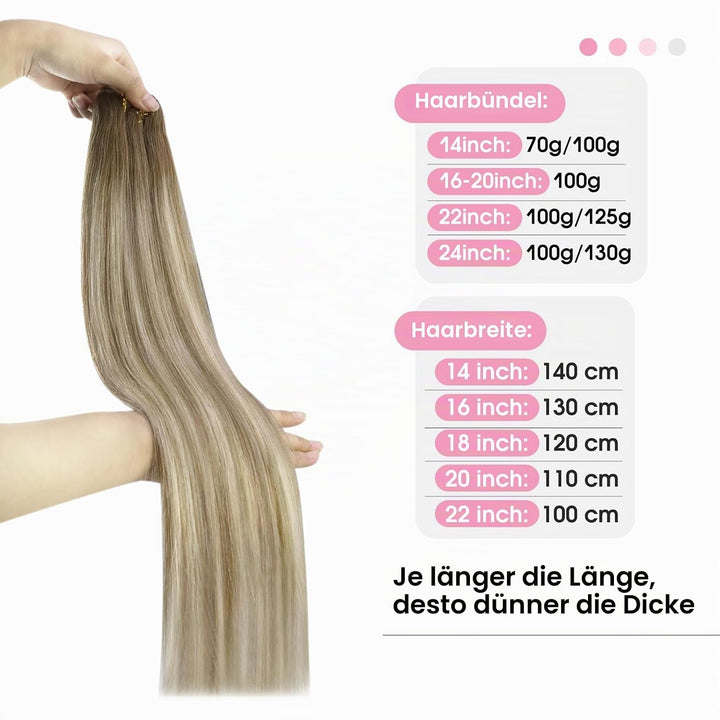 YoungSee Echthaar Tressen zum Einnahen Ombre Tressen Echthaar Braun Ombre Blond Weft Extensions Echt