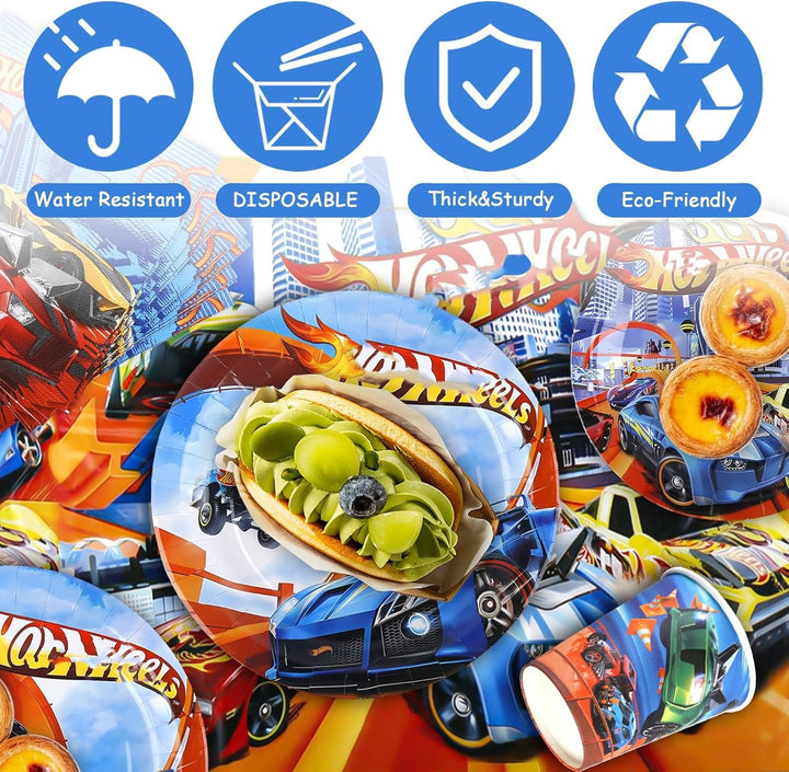Rennauto Partygeschirr Set- Autos Pappteller Kindergeburtstag Deko Cars Partygeschirr Set Wheels Geb