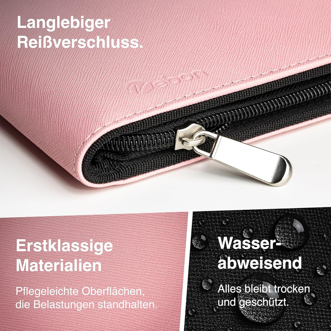 Vebon® Schreibmappe A4 gross"New York" I Veganes Leder, Reissverschluss + Klemmbrett I Konferenzmapp