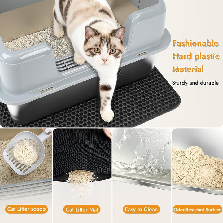 Vivifying Katzenklo Edelstahl, Leicht zu Reinigen und Geruchsresistent Katzentoilette Edelstahl Ausl