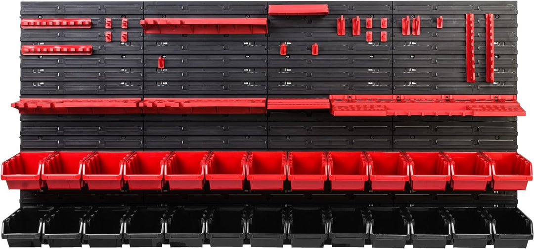 Lagersystem Werkstattregal | 156 x 78 cm | 26 stck. Box | Wandregal mit Werkzeughalterungen und Stap