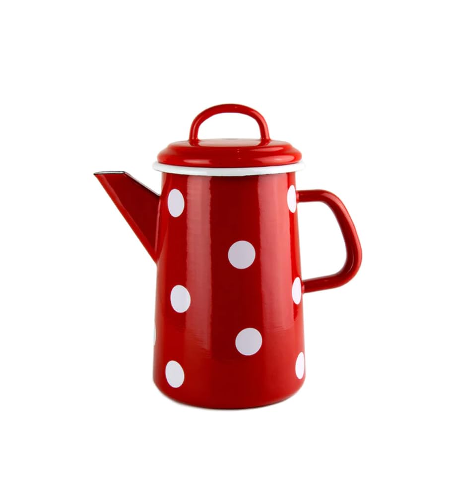 Mündner Emaille - Kaffeekanne, Teekanne - Kanne - Emaile - 1,6 Liter - Farbe: Rot mit weissen Punkte