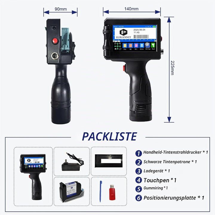 Handheld Tintenstrahldrucker 12,7 mm, E15 Tragbare Handheld Tintenstrahldrucker Gun 4,3 Zoll LED Tou