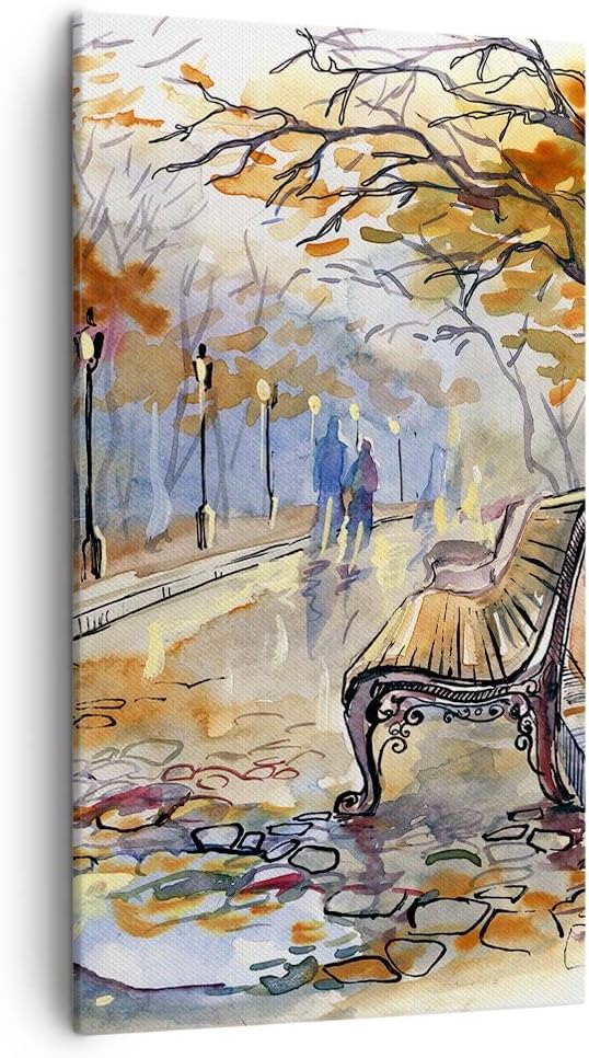 Bilder auf Leinwand Path Bench Herbst Frau Leinwandbild mit Rahmen 45x80cm Wandbilder Dekoration Woh