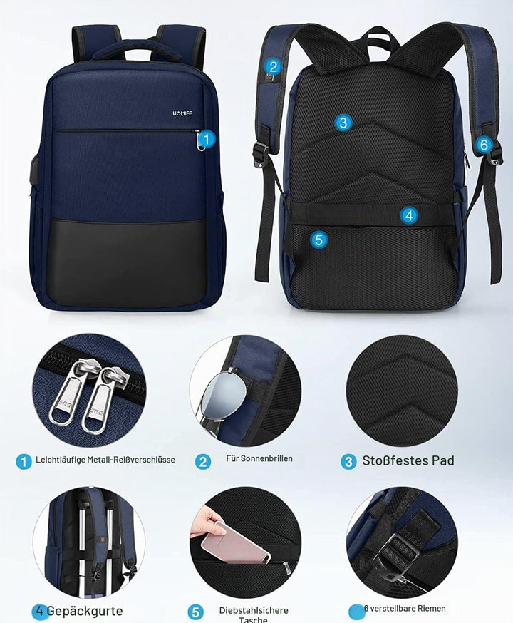 HOMIEE Rucksack Herren Laptop Rucksack Damen Wasserdicht Backpack Uni Tagesrucksack Laptoprucksack A
