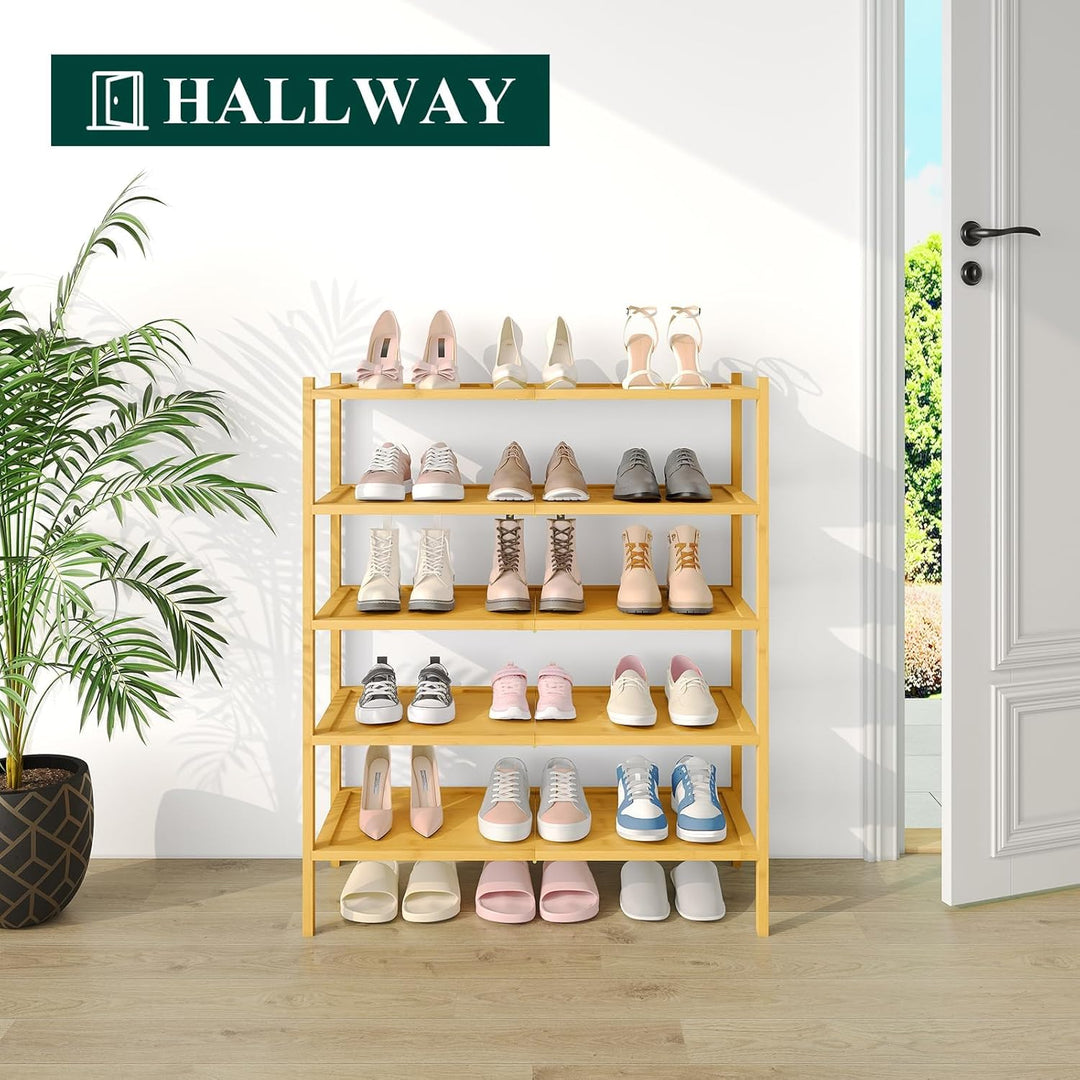 smiry Schuhregal aus Bambus, Stabile Schuhablage, Platzsparend Schuhständer für Schuhe, Handtasche,