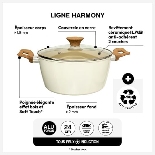 5five - kochtopf "harmony" d24cm aus geschmiedetem aluminium beige