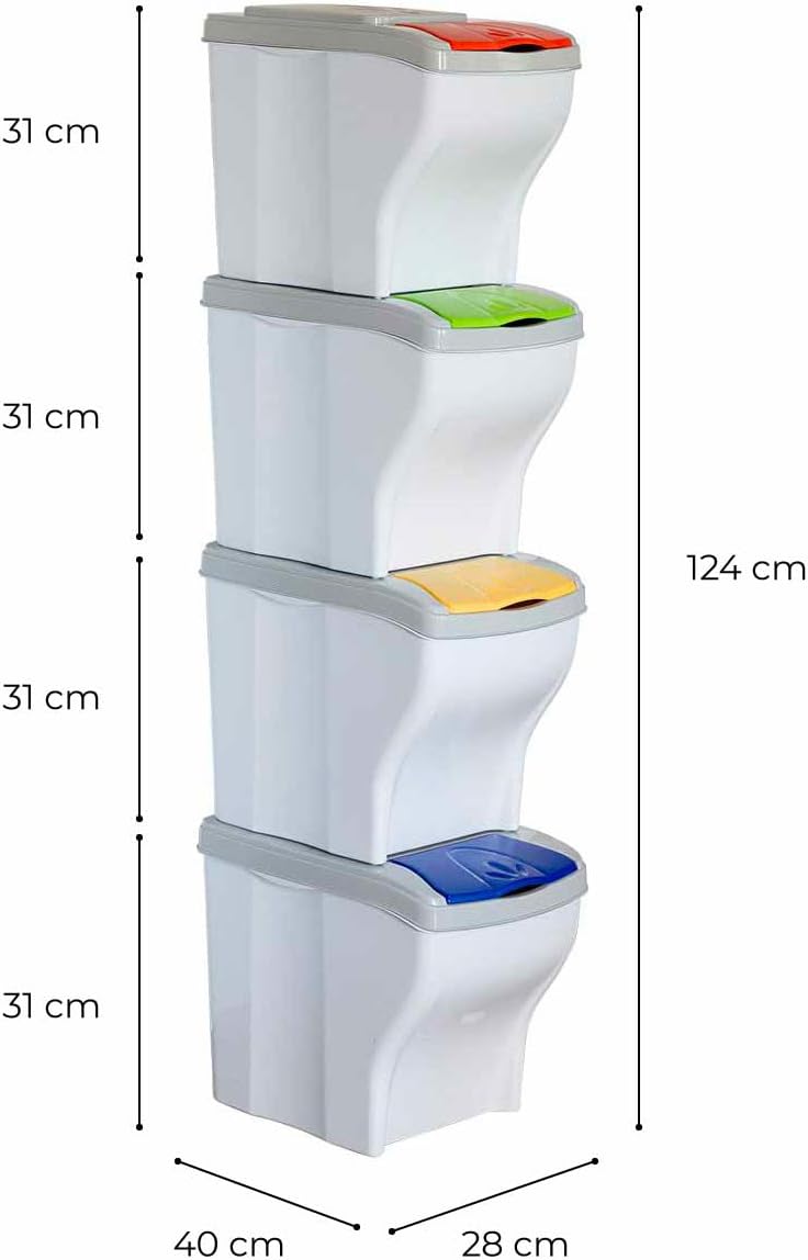 bama Mülleimer 4er-Set für Abfalltrennung - 20 Liter, Multiple Farben - Umweltfreundlich, Poker Seri