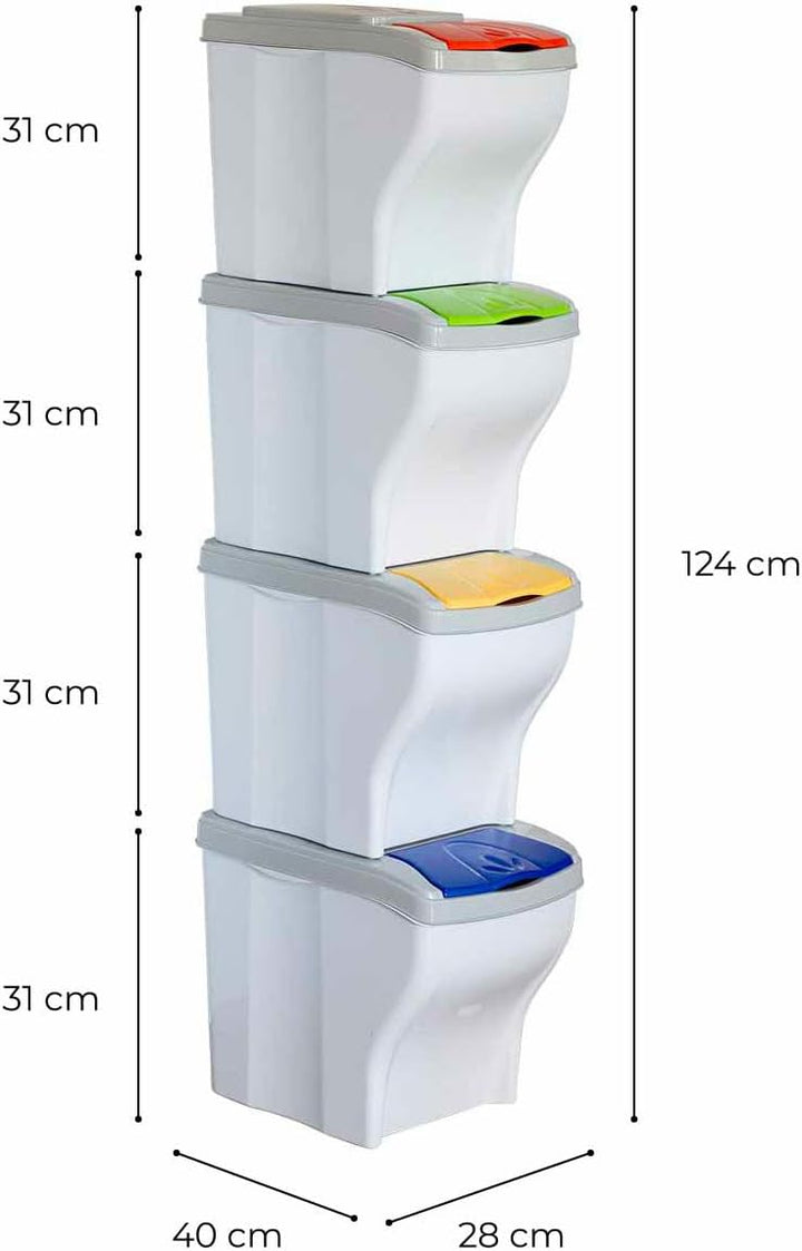 bama Mülleimer 4er-Set für Abfalltrennung - 20 Liter, Multiple Farben - Umweltfreundlich, Poker Seri