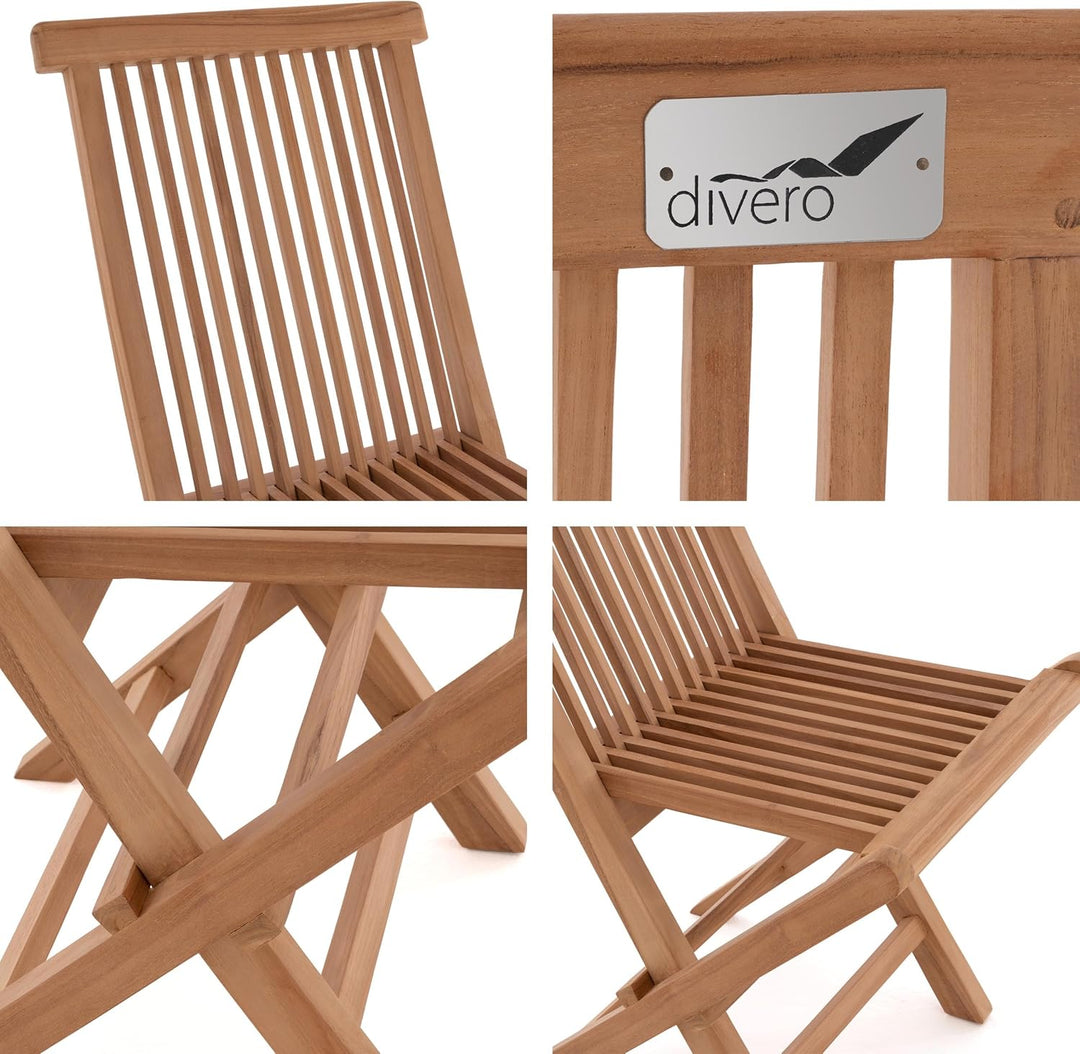 Divero 4er Set Gartenstuhl Balkonstuhl Hochlehner Teakholz Stuhl für Terrasse Camping kompakt klappb