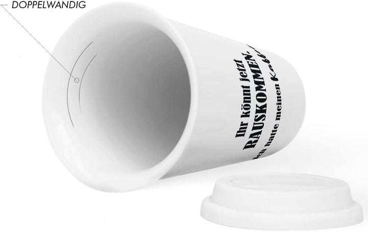 JUNIWORDS To-Go Becher mit Deckel, Ihr könnt jetzt rauskommen. Ich hatte meinen Kaffee