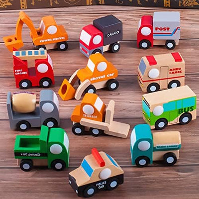 Zerodis 12 Paket Holz Fahrzeug Set Baby Kind Cartoon Spielzeugauto Früherziehung Bildungs Verkehr