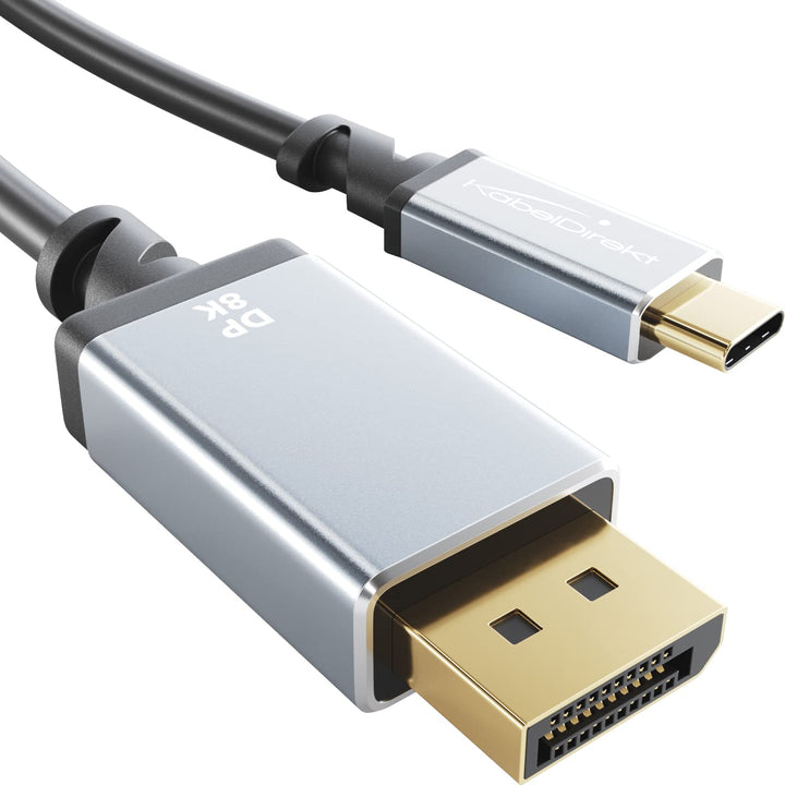 KabelDirekt – 8K USB C auf DisplayPort 1.4 Adapter Kabel mit bruchfesten Vollmetall-Steckern – 1,8 m