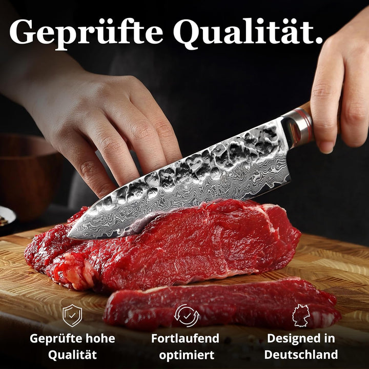 Wakoli Olive Santoku Messer aus echtem Damaststahl (VG10 Kern) 17cm Klinge – Scharfes Damast Küchenm