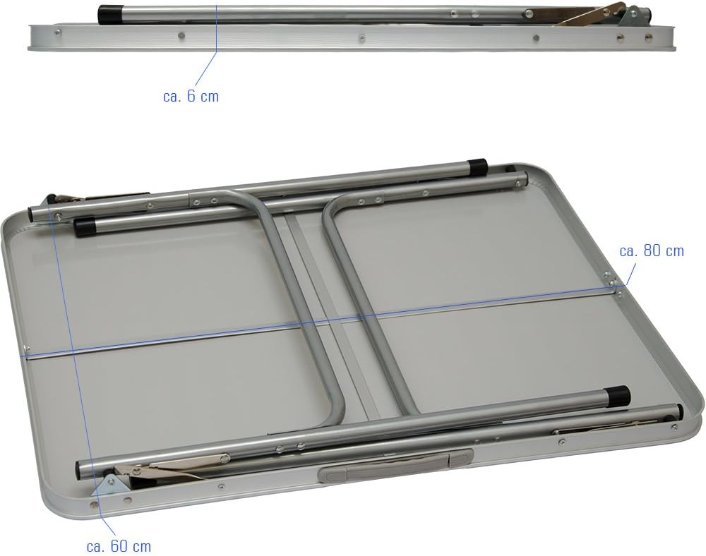 AMANKA Alu Campingtisch 80x60cm - Klapptisch Picknicktisch Leichter Falttisch Marmor-Optik Hellgrau,