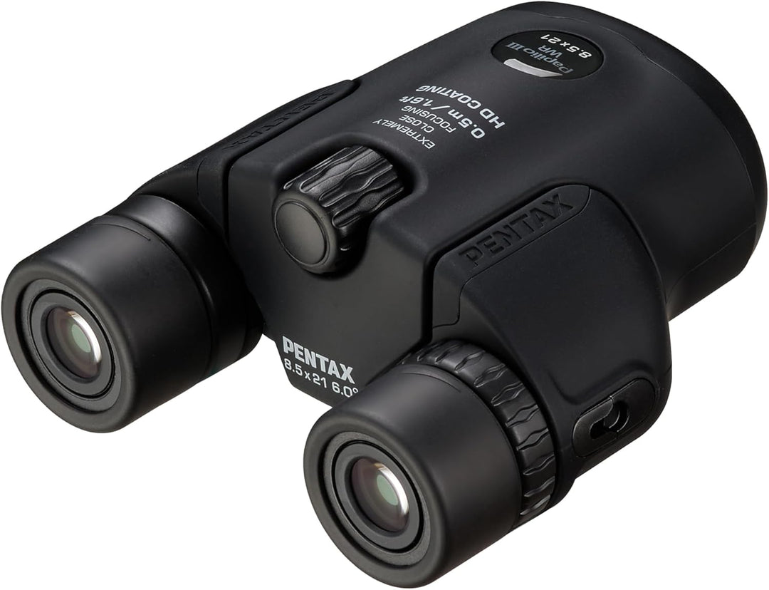 Pentax Papilio III Fernglas, 8,5 x 21, wetterfest, Schwarz, Fokus 50 cm, spritzwassergeschützt, Muse