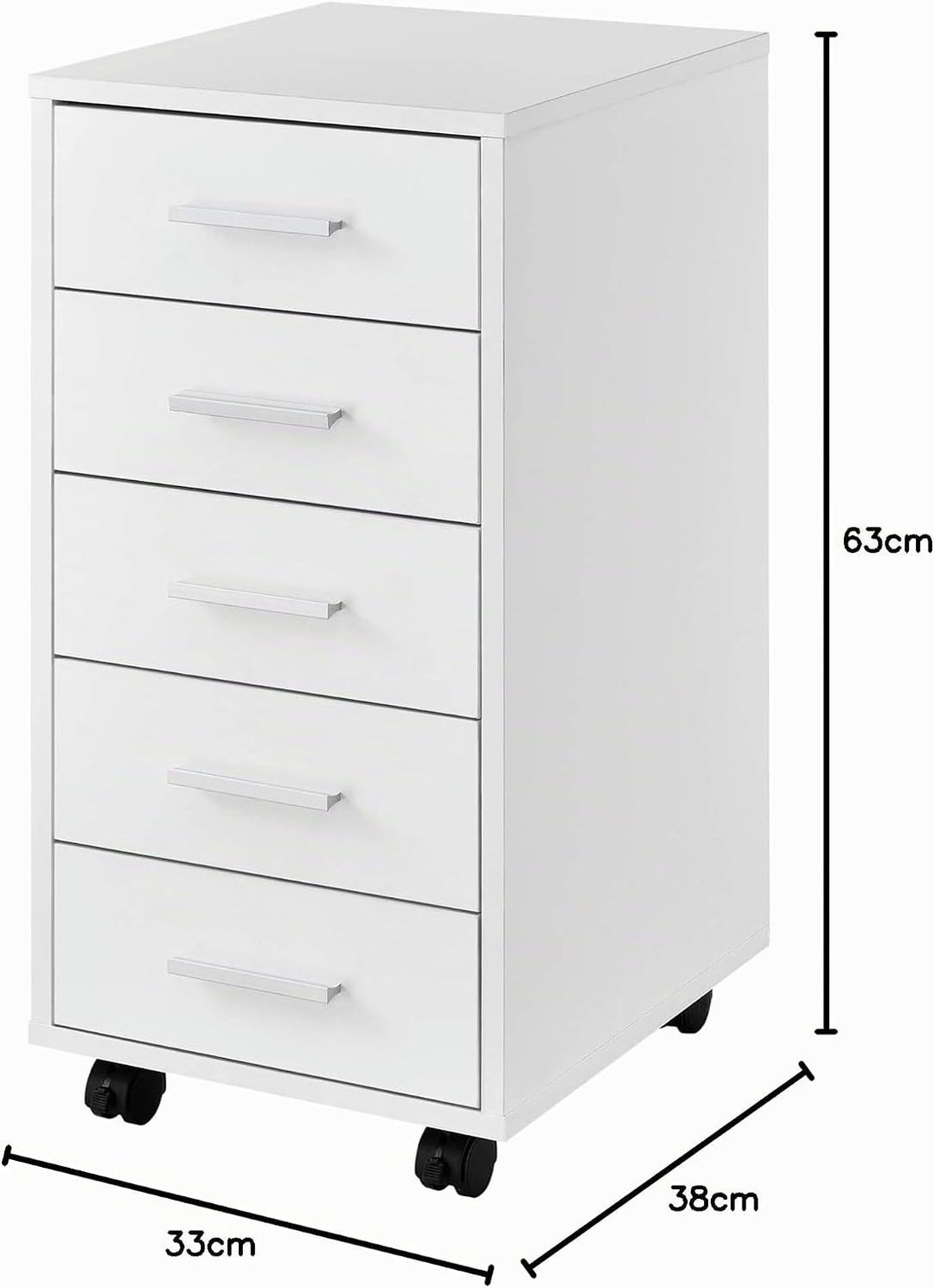 [en.casa] Rollcontainer mit 5 Schubladen Rollschrank Rollwagen 63x33x38cm Schubladencontainer Büroco