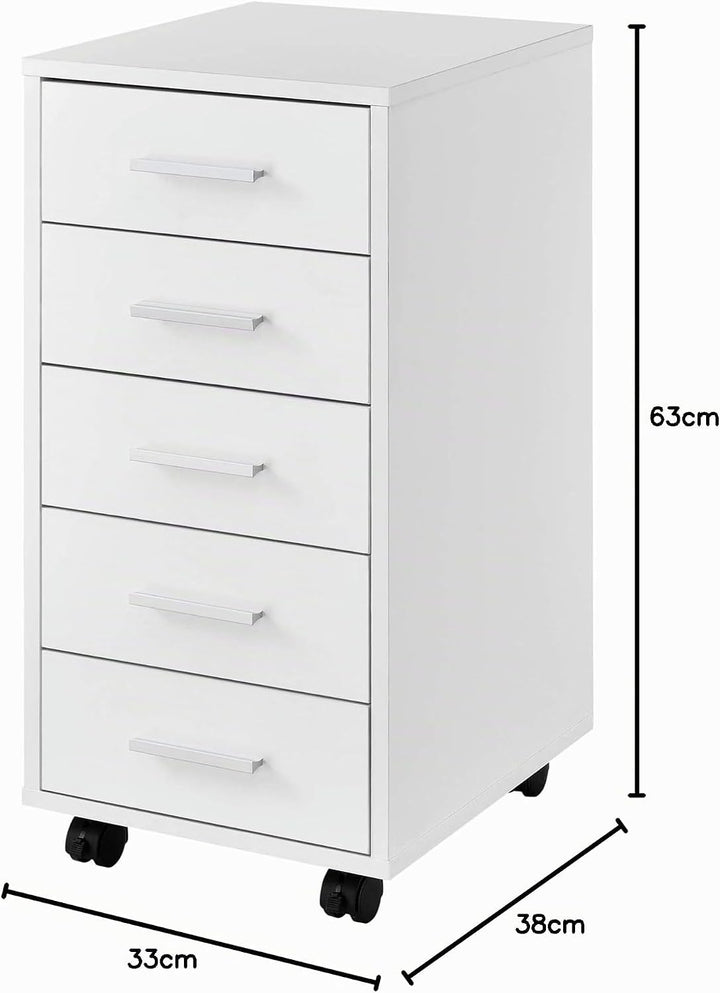 [en.casa] Rollcontainer mit 5 Schubladen Rollschrank Rollwagen 63x33x38cm Schubladencontainer Büroco