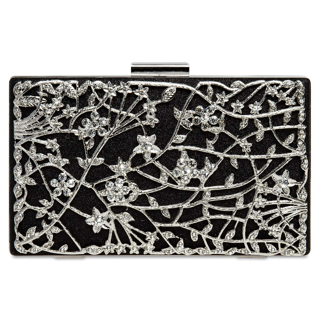 Caspar TA528 aussergewöhnliche elegante Damen Box Clutch mit floralem Metalldekor Einheitsgrösse Sch