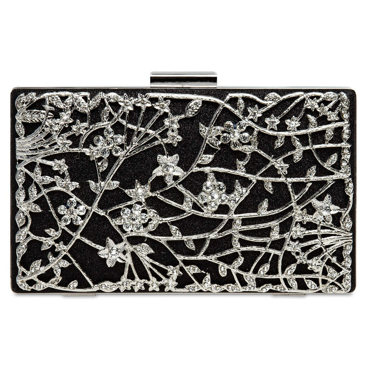 Caspar TA528 aussergewöhnliche elegante Damen Box Clutch mit floralem Metalldekor Einheitsgrösse Sch