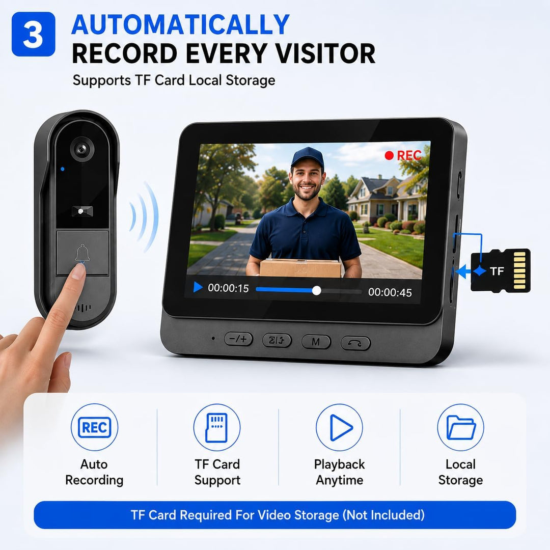 Winnes Drahtlose Türklingel mit Kamera,Video Türklingel Kabellos, Zwei-Wege-Audio, 4,3 IPS Display 1