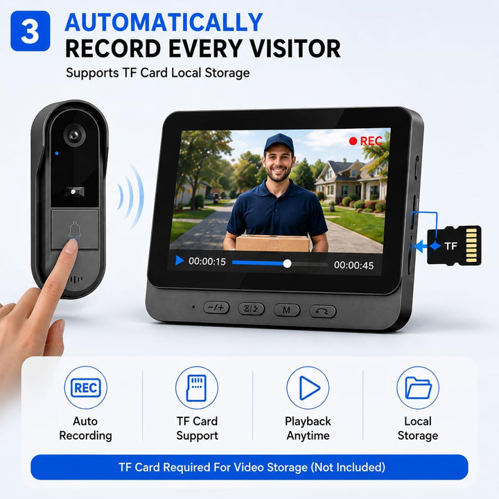 Winnes Drahtlose Türklingel mit Kamera,Video Türklingel Kabellos, Zwei-Wege-Audio, 4,3 IPS Display 1