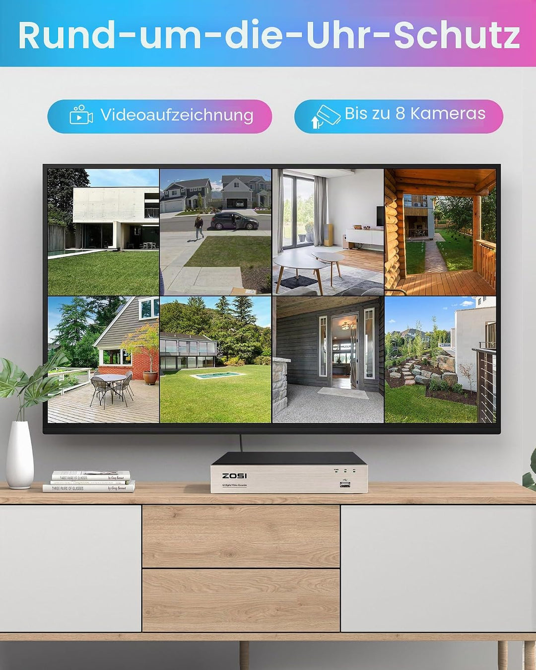 ZOSI Aussen 1080P Video Überwachungssystem 8CH H.265+ 4in1 DVR mit 4 HD 1080P 2.0MP Dome Überwachung