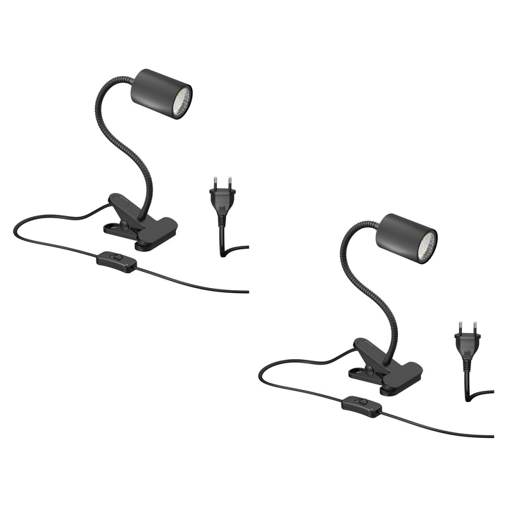 ledscom.de Klemmleuchte WAIKA mit Schwanenhals und Schalter schwarz matt, inkl. GU10 LED Lampe (warm