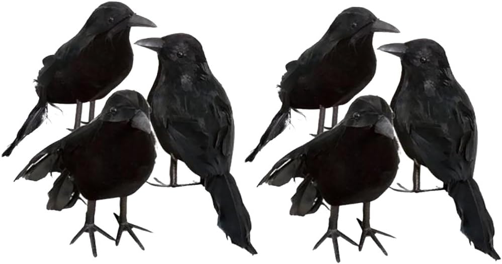6 X Halloween Deko-Krähe Künstliche Rabe Krähe Mit Federn Schwarz Vogel