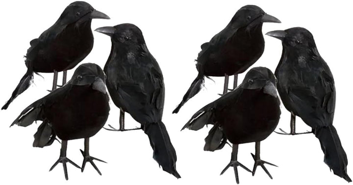 6 X Halloween Deko-Krähe Künstliche Rabe Krähe Mit Federn Schwarz Vogel