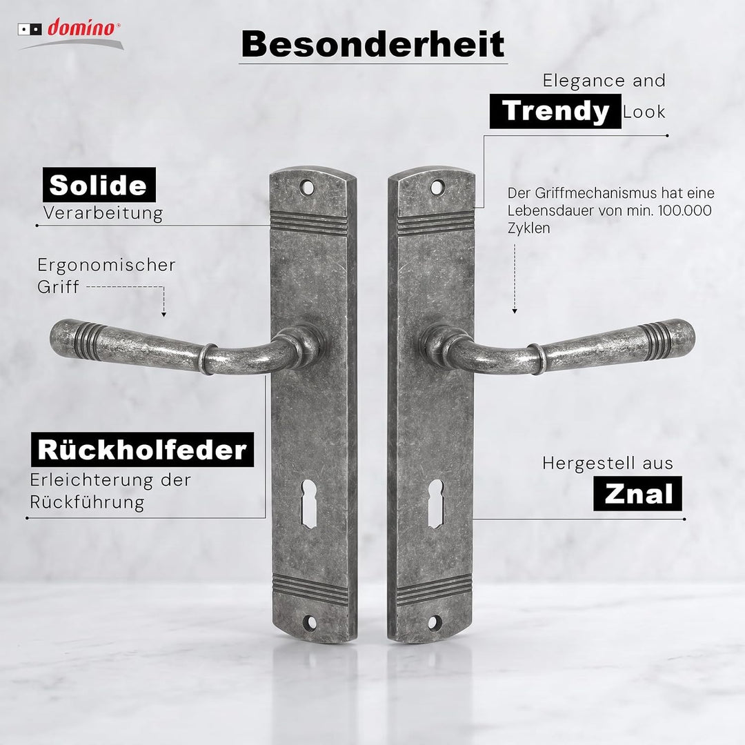 domino Türgriff 72 Drückergarnitur BB-Buntbart Set Langschildgarnitur Türklinke für Zimmertür, Bürot