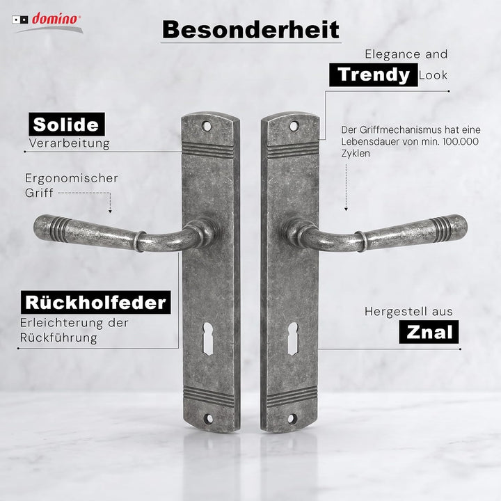 domino Türgriff 72 Drückergarnitur BB-Buntbart Set Langschildgarnitur Türklinke für Zimmertür, Bürot