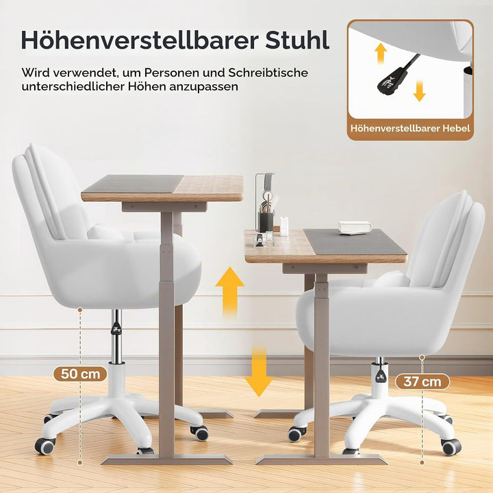 Bürostuhl Samt mit Kissen Schminktischstuhl Weiss | Höhenverstellbar,360°Drehfunktion, bis 150kg,Sam