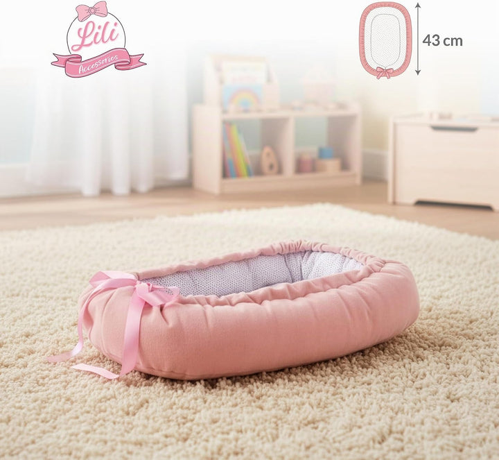 Kinderplay Puppentragetasche 43 cm – weiche Tragetasche für Puppe, wendbar rosa/weiss, Kuschelnest/R