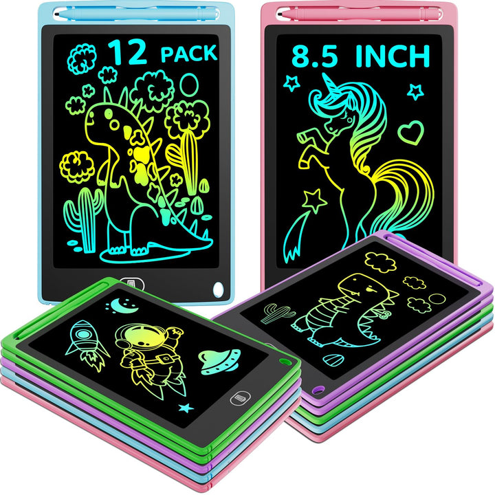 LCD Schreibtafel 12er Set, Zaubertafel Kinder, Maltafel für Jungen Mädchen ab 3 Jahre, Löschbare Zei