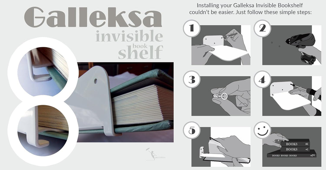 Galleksa Unsichtbares Bücherregal Verdecktes, Schwebendes Metallbücherregal Wandmontiertes Regal Büc
