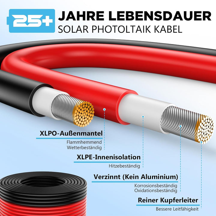 Oududianzi Solarkabel 6mm2 30m, PV Kabel 6mm2 30m, Solar Verlängerungskabel 6mm2 30m, Photovoltaik K