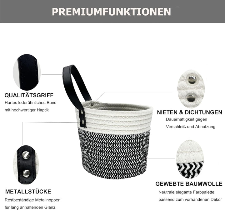 SOQKEEN Baumwollseil Korb, 2 Stück Aufbewahrungskorb Klein Kinder mit Ledergriffen Gewebter Hängekor