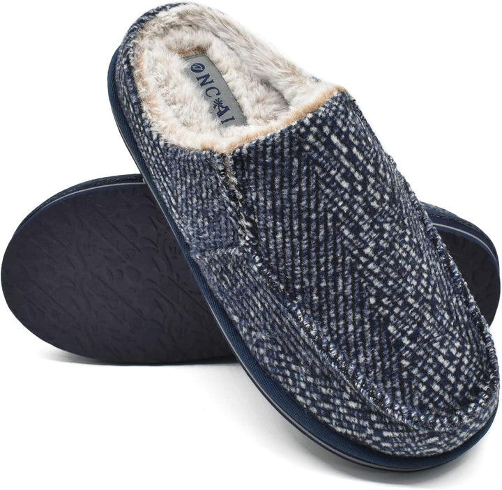 ONCAI Hausschuhe Herren Komfort Plüsch Pantoffeln Streifen Hüttenschuhe Wärme Flauschig Slipper mit