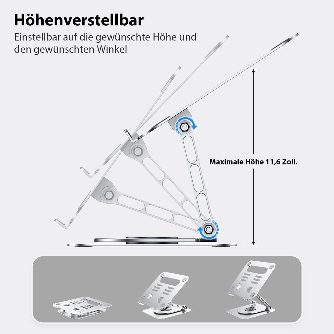 CreaDream Laptopständer für den Schreibtisch, Aluminium-Laptopständer mit 360° drehbarem Fuss, ergon
