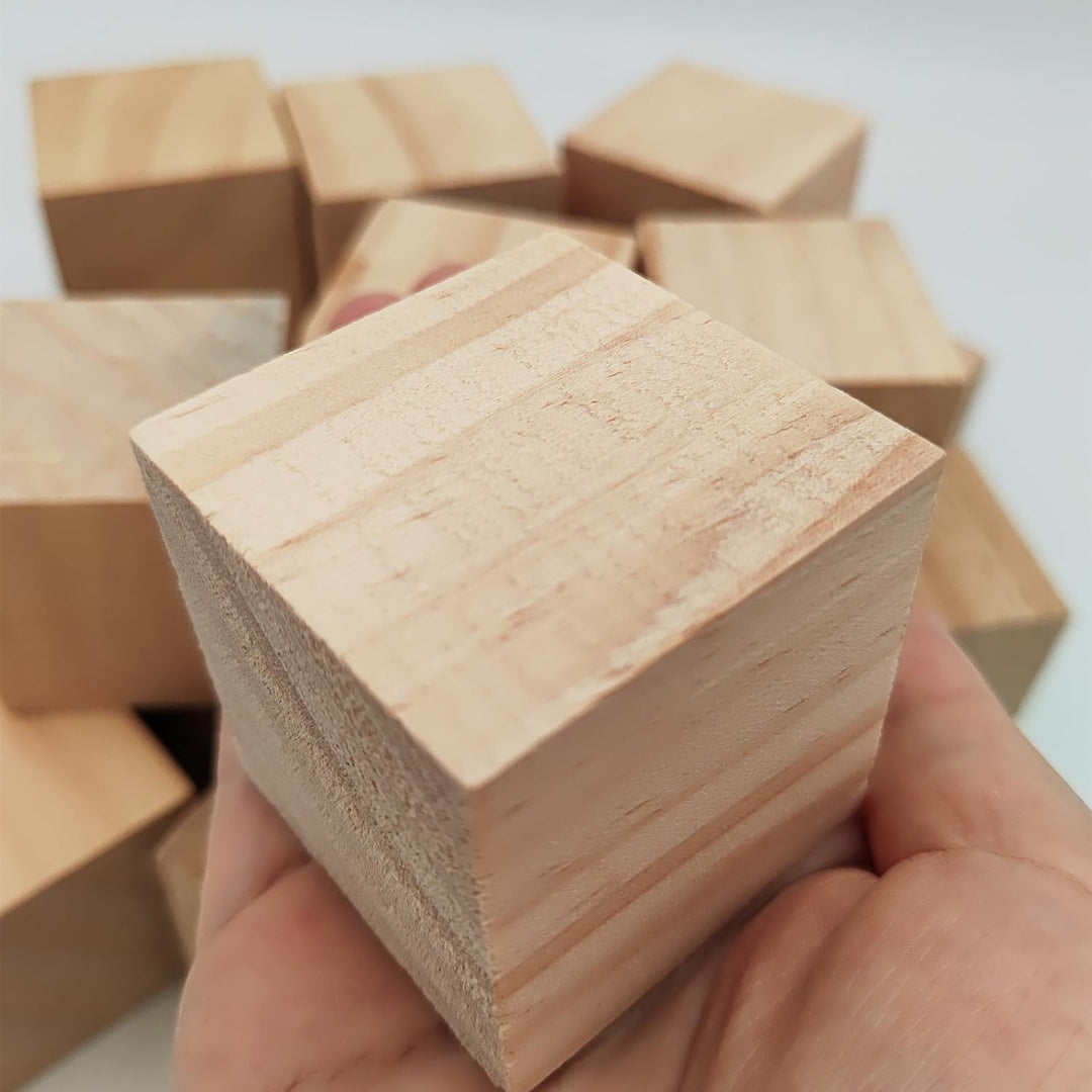 Holzwürfel, 4,5 cm, 20 Stück, unlackierte quadratische Holzblöcke, natürliche Holzblöcke für Handwer
