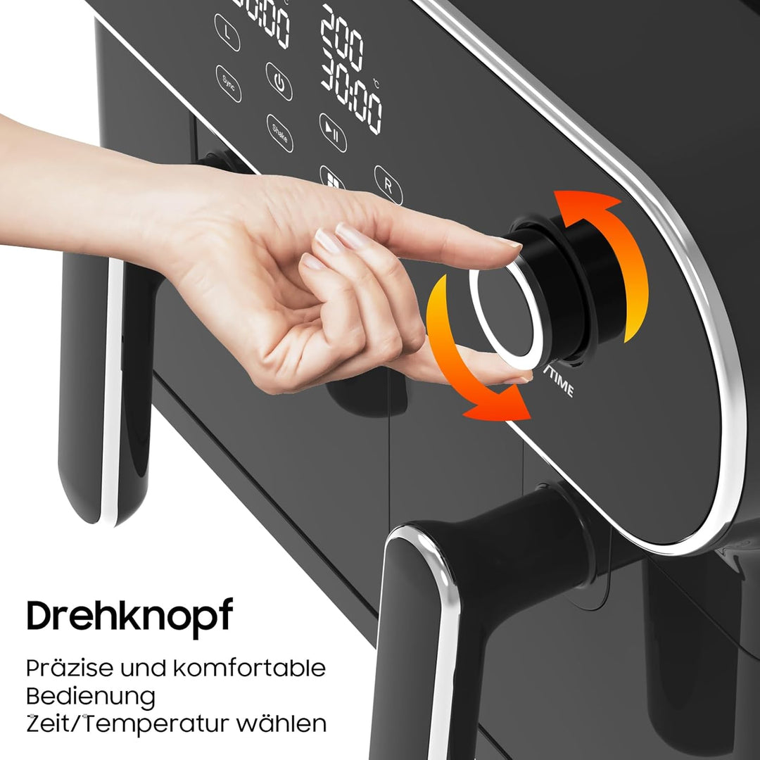 iceagle Heissluftfritteuse 2 Kammern Airfryer XXL 11L - 1700 W Heissluftfritteuse mit 2 Fächer | Dua