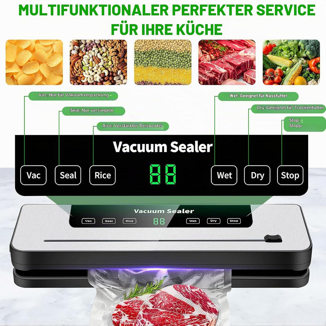 6-in-1 Vakuumiergerät,inkl. 40 Vakuumier-Beutel,Externer Absaugschlauch,Lebensmittel Vakuumierer mit