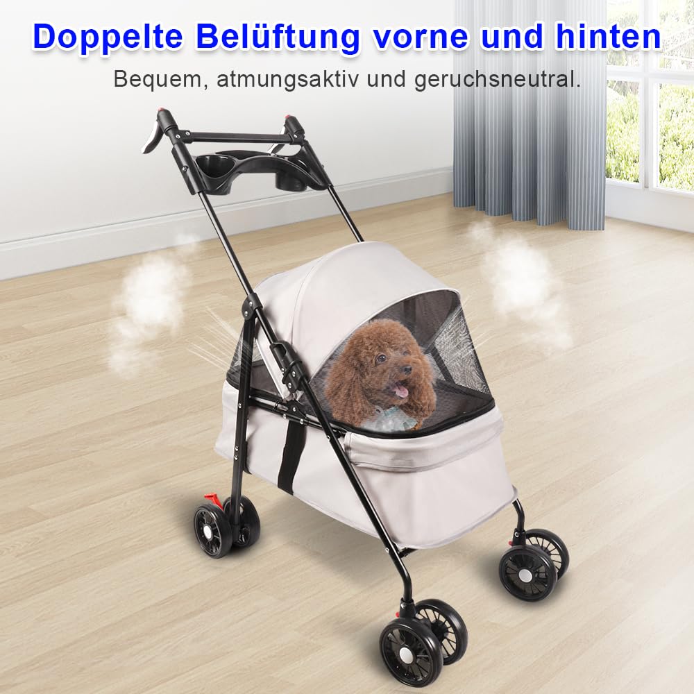 Homewell Klappbarer Haustierwagen mit Getränkehalter, Hundewagen & Katzenwagen, Leicht & Bequem mit