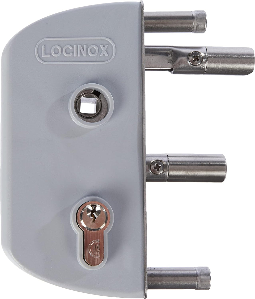 LOCINOX LAKZ4040P1L7040VCAP Gittertorschloss LAKZ4040 P1L, für 40 mm Vierkantrohr, Aluminium RAL7040