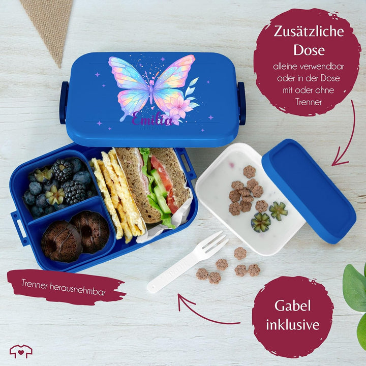 Kinder Bento Box Midi Lunchbox für Mepal Bentobox - Brotbox Schmetterling Schulkind Geschenk mit Nam