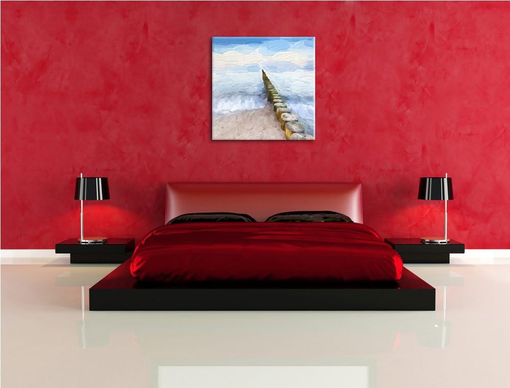 kleine Baumstümpfe im Meer, Format: 70x70 auf Leinwand, XXL riesige Bilder fertig gerahmt mit Keilra
