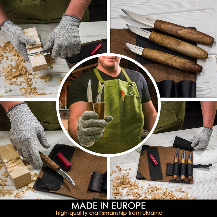 BeaverCraft Deluxe Holzschnitzwerkzeug-Kit S19x - Schnitzkit Holzschnitzmesser-Set mit Lederstreifen