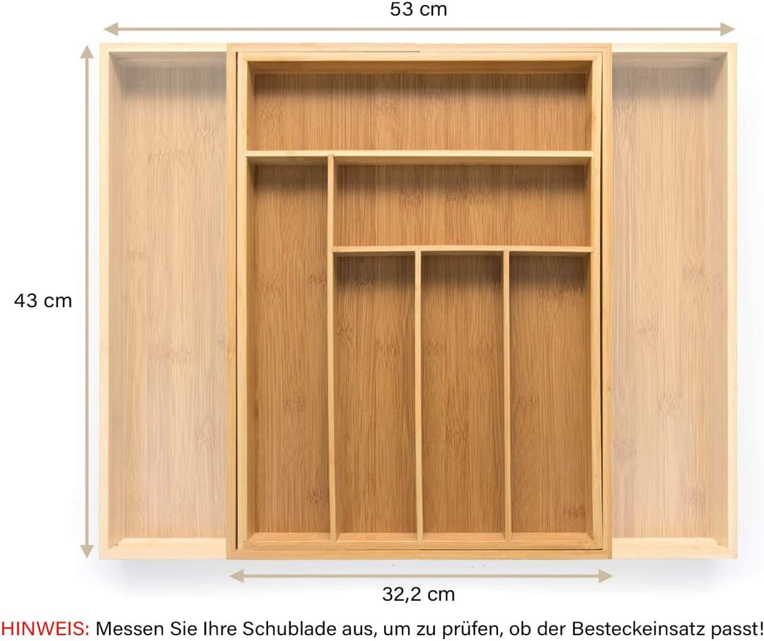 budu Besteckkasten #43 (Tiefe 43cm) aus Bambus - Schubladen Ordnungssystem für die Küche - Besteckka